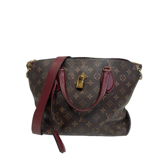 LOUIS VUITTON Brown Leather Canvas Monogram Lock Shoulder Flower Tote Bag - Picture 1 of 16